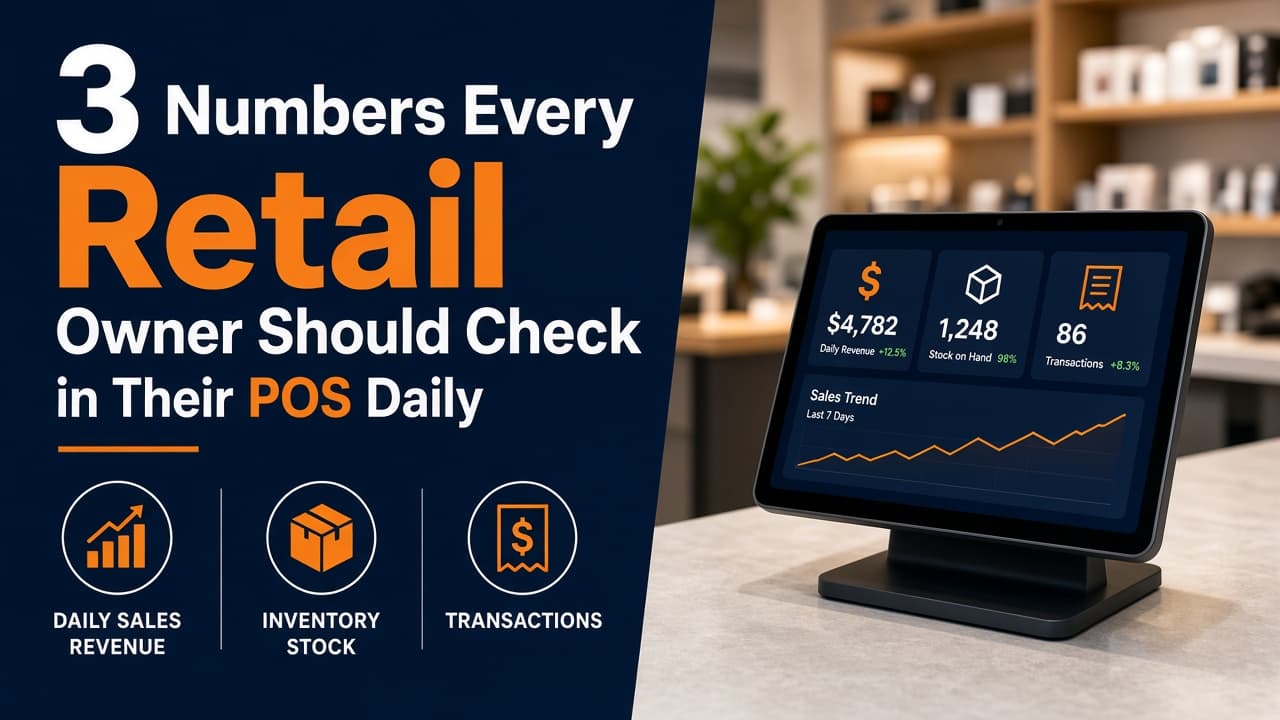 POS dashboard highlighting daily sales, margin, and slow-moving stock